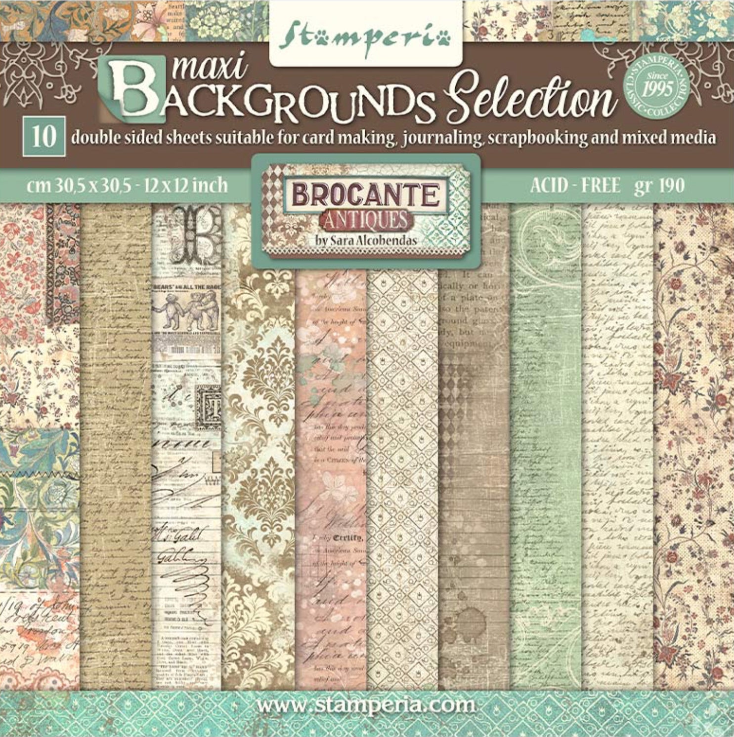 Stamperia Brocante Antiques Backgrounds 12” x 12” Paper Pad